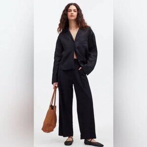 Madewell Women's Pull On Straight Crop Pant Linen Blend - Black, size 6